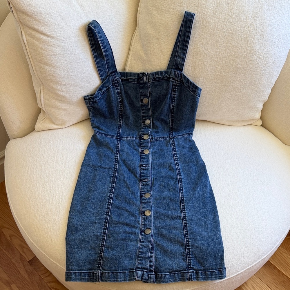 Aeropostale Dark Blue Denim Button-Front Mini Dress